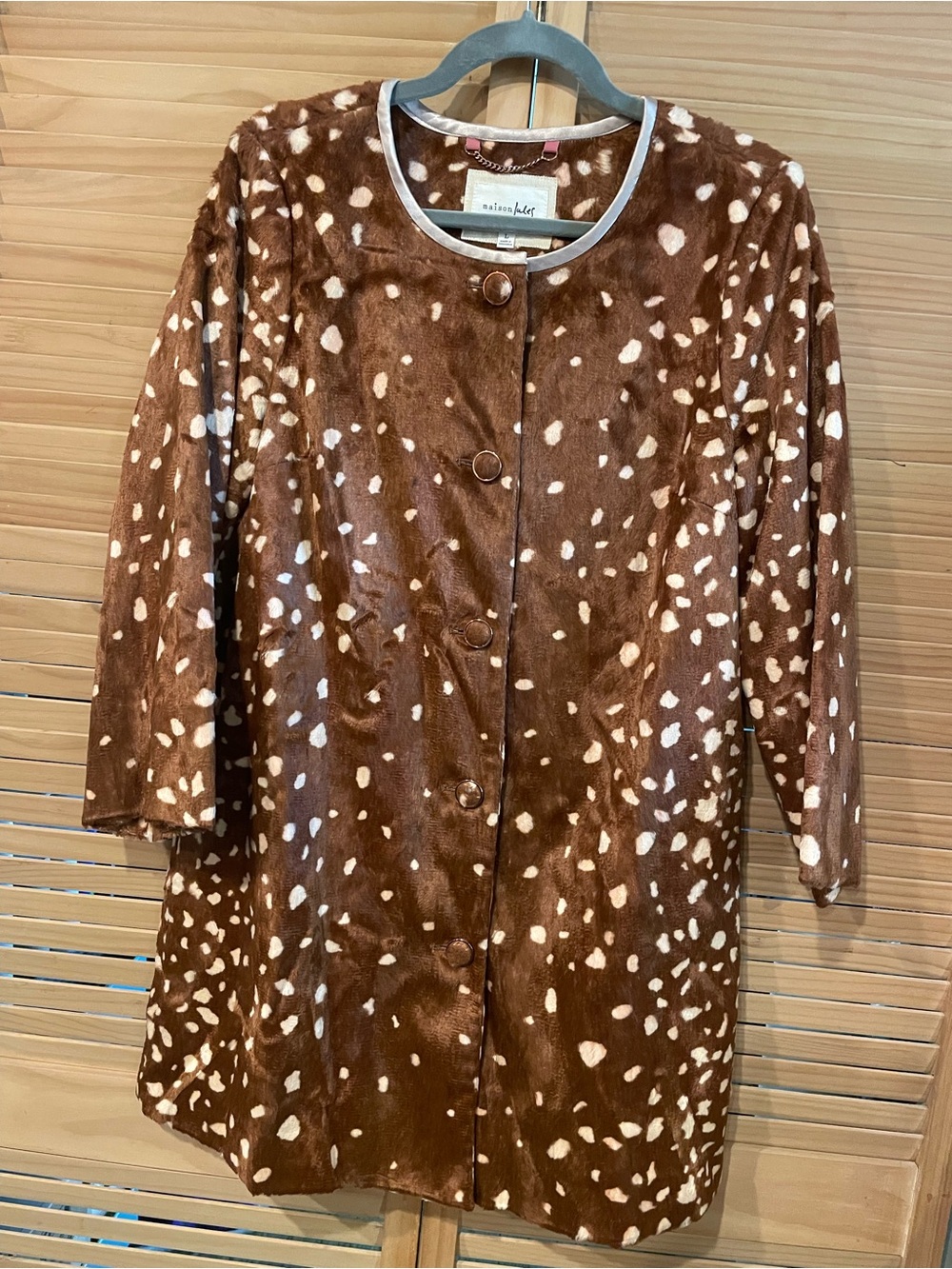 Maison Jules Brown Faux-Fur Spotted Trench Coat deer print Bambi